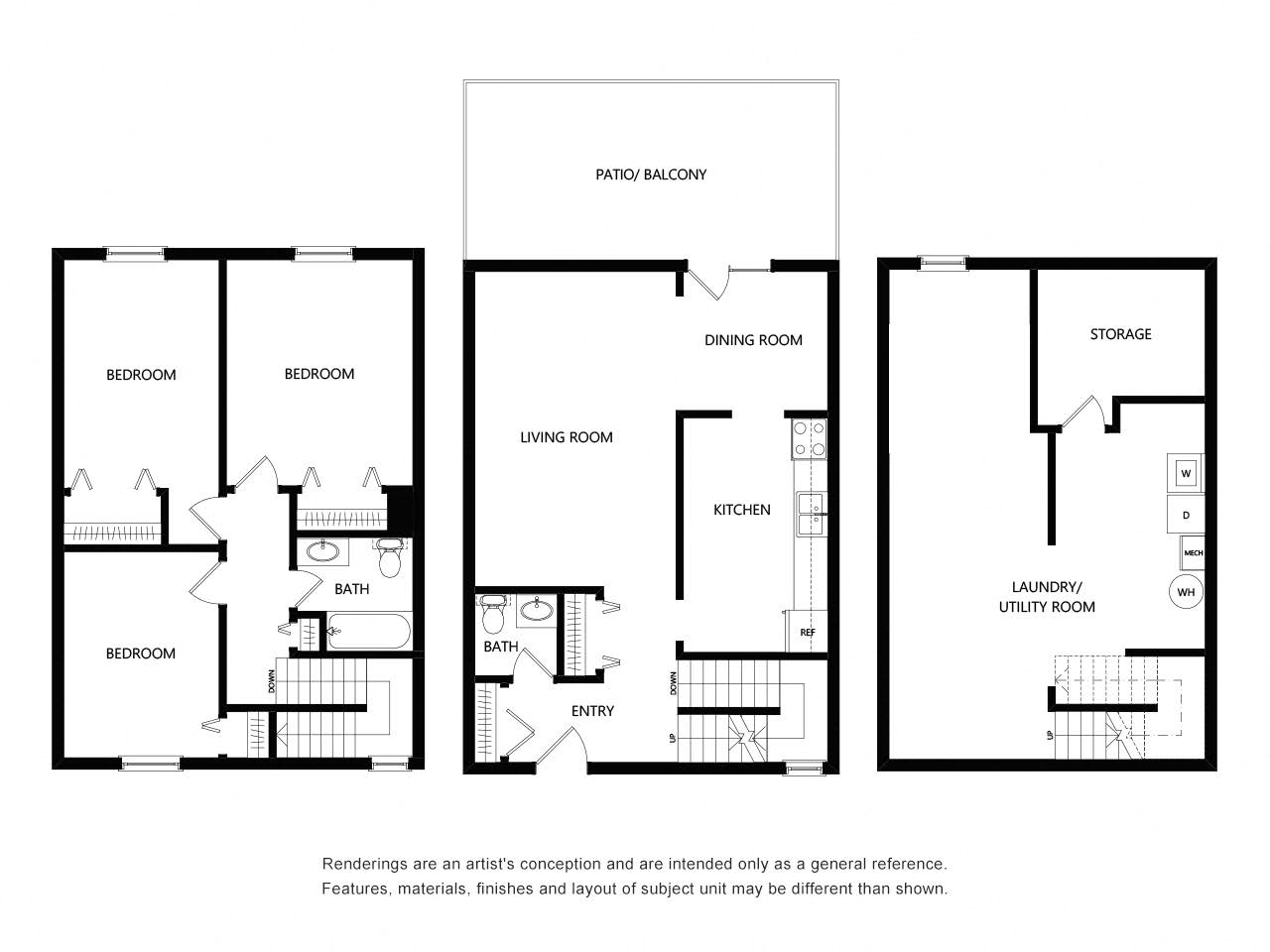 Three Bedroom Townhome